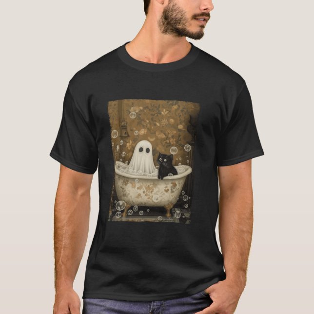 Camiseta Bubble Bath Ghost Cat Halloween Ghost Spookaso Sea (Anverso)