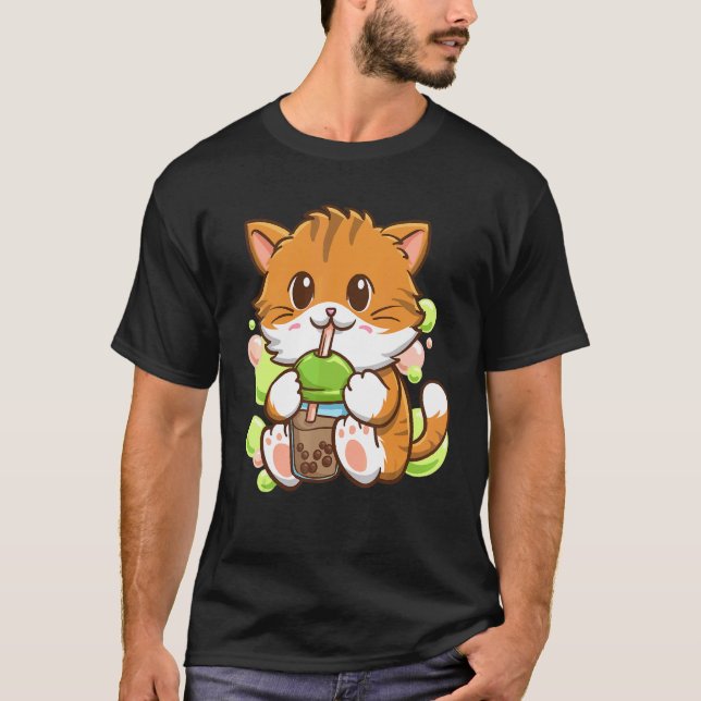 Camiseta Bubble Tea Cat Boba Tea Drinker Tapioca Balls cat (Anverso)