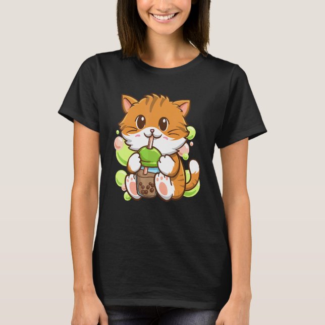 Camiseta Bubble Tea Cat Boba Tea Drinker Tapioca Balls cat (Anverso)