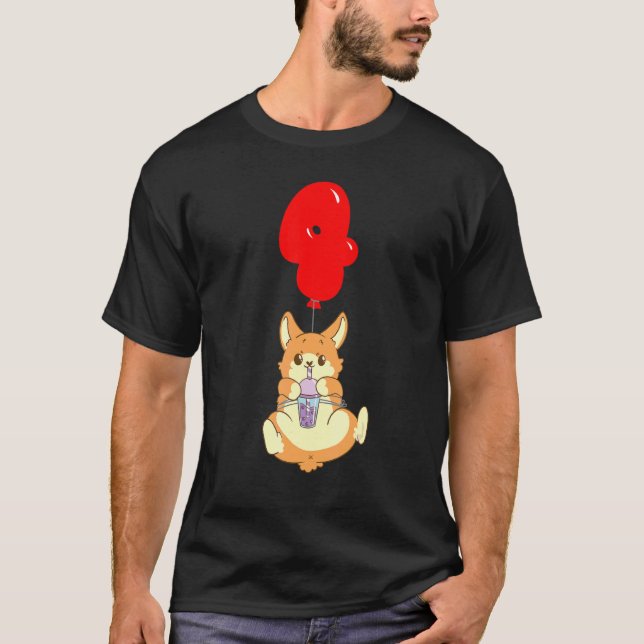Camiseta Bubble Tea Hamster 4º cumpleaños niños globo Par (Anverso)