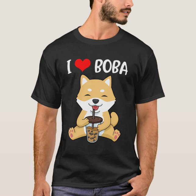 Camiseta Bubble Tea Hoodie Hombres Kawaii Shiba Inu Regalo  (Anverso)