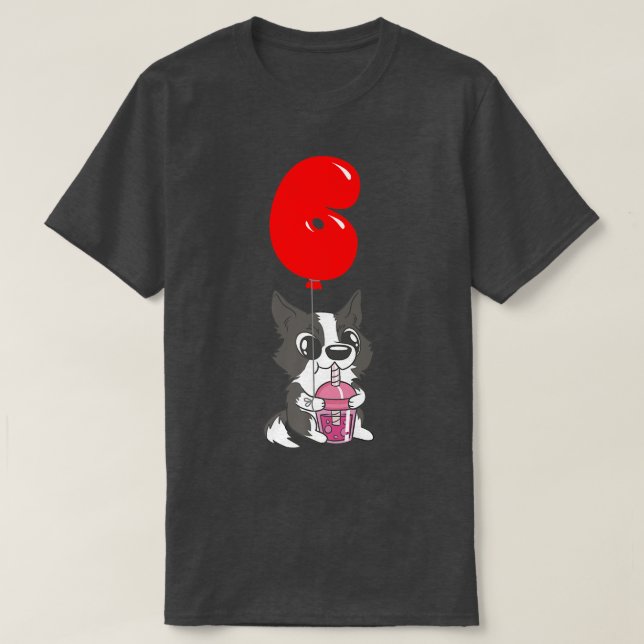 Camiseta Bubble Tea Puppy - 6th Birthday - Kids Balloon Par (Diseño del anverso)