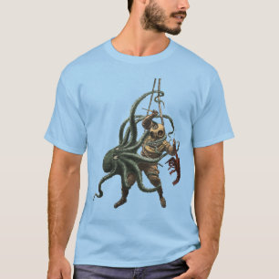 Camiseta Buceador de casco antiguo con langosta y octopo
