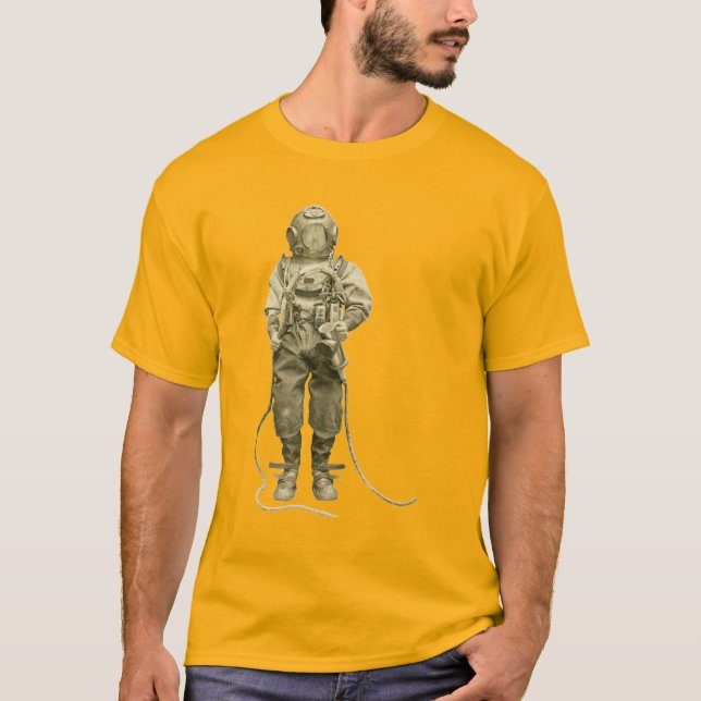Camiseta Buceador de casco antiguo con luz de buceo subacuá (Anverso)