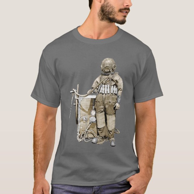 Camiseta Buceador de época con casco de buceo y una bomba d (Anverso)