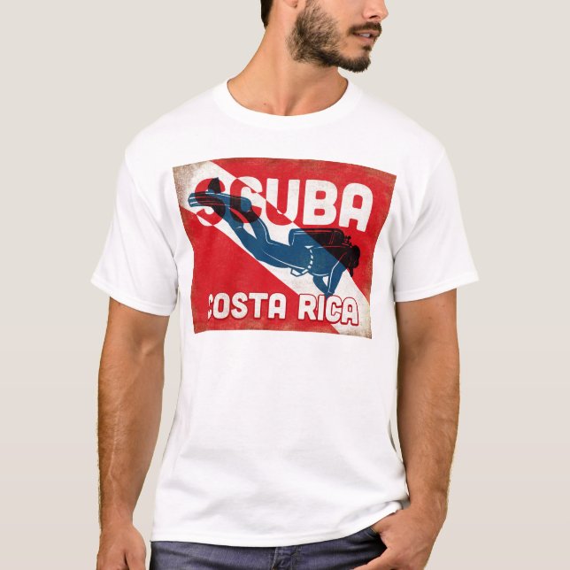 Camiseta Buceador de Scuba de Costa Rica - Retro Azul (Anverso)