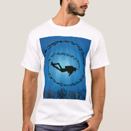 Camiseta Buceador de Scuba en un atolón de peces
