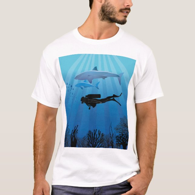 Camiseta Buceador de tiburones en Scuba (Anverso)