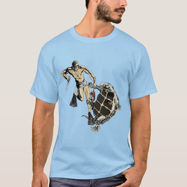 Camiseta Buceador libre luchando contra una tortuga por una (Anverso)