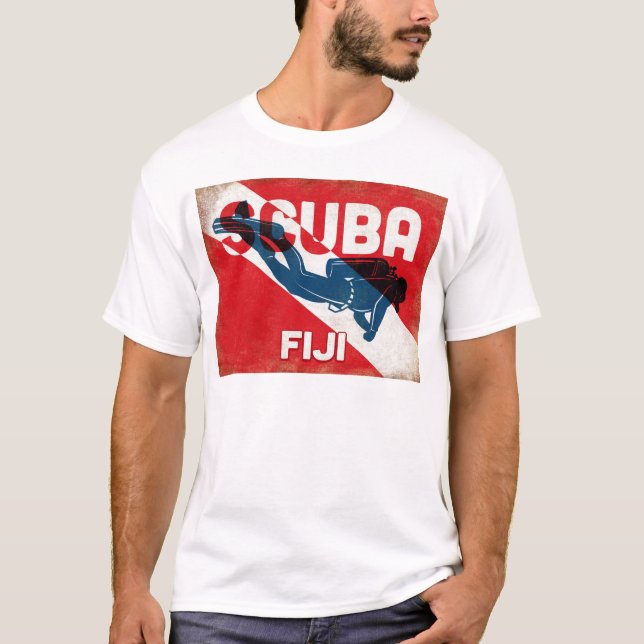 Camiseta Buceador Scuba de Fiji - Retro Azul (Anverso)