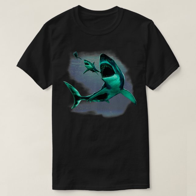 Camiseta Buceador Scuba Gran Buceo Megalodon Blanco (Diseño del anverso)