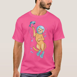 Camiseta Buceando Gato Con Pescado I Buceo Profundo I Helio