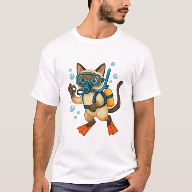 Camiseta Buceo con gato Scuba con señal de O.K. (Anverso)