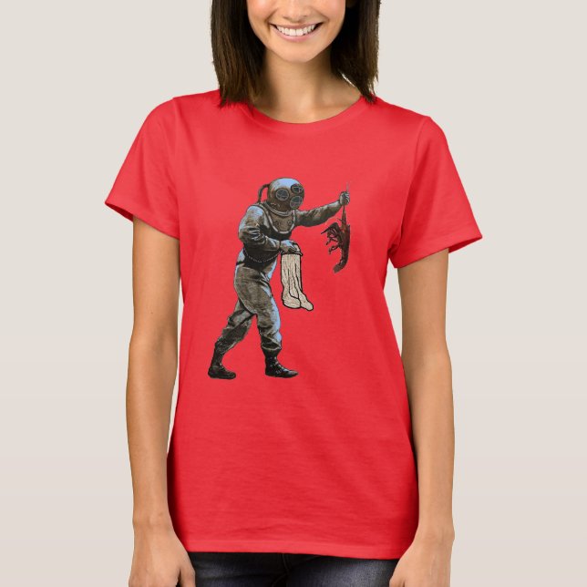 Camiseta Buceo de casco antiguo atrapando un langosta (Anverso)