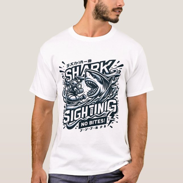 Camiseta Buceo de jaulas de tiburón que avistan la cara (Anverso)