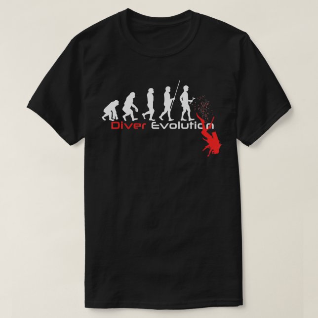 Camiseta Buceo de la Evolución del Buceo de Scuba (Diseño del anverso)