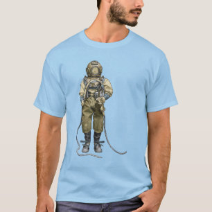 Camiseta Buceo de vintage con casco de buceo y luz de buceo