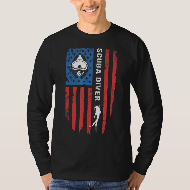 Camiseta Buceo Scuba Buceador Bandera Estadounidense (Anverso)