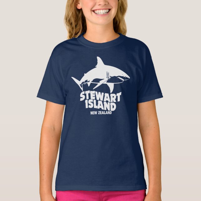 Camiseta Buceo Scuba Con Tiburones - Isla Stewart (Anverso)