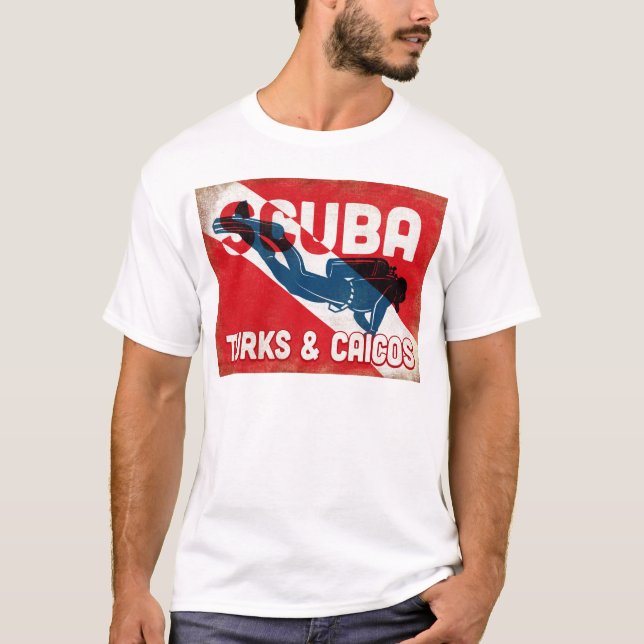 Camiseta Buceo Scuba de Turcas y Caicos - Retro Azul (Anverso)