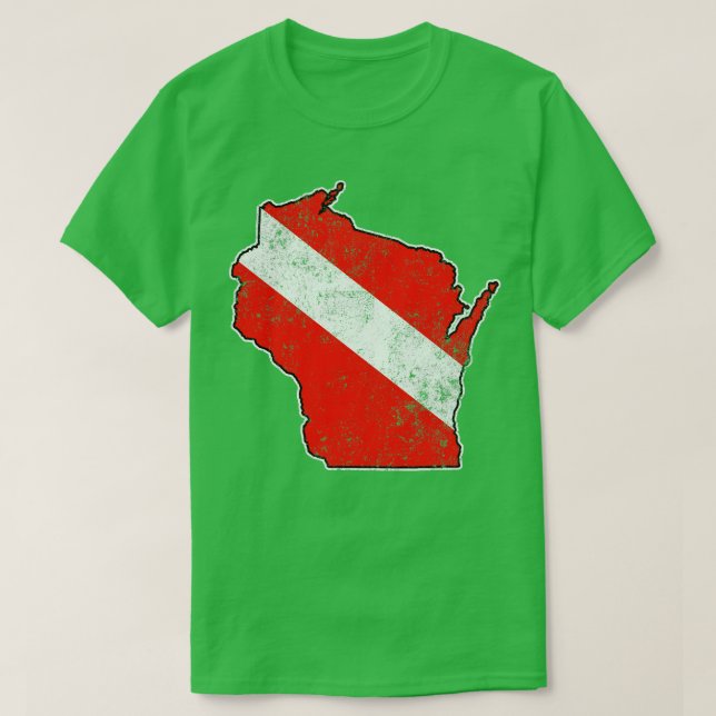 Camiseta Buceo Vintage Wisconsin Scuba Diving State Map (Diseño del anverso)