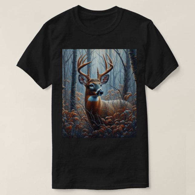 Camiseta Buck de cola blanca en árboles forestales (Diseño del anverso)