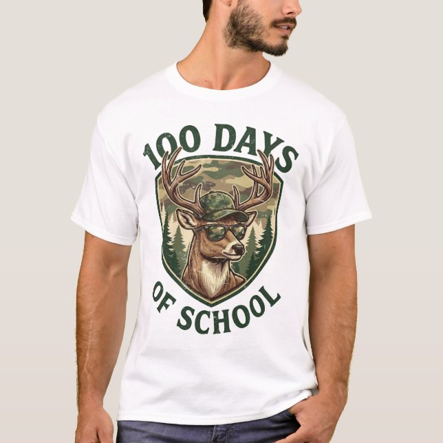 Camiseta Buck Deer 100 Days of School Camo Student Teacher (Anverso)