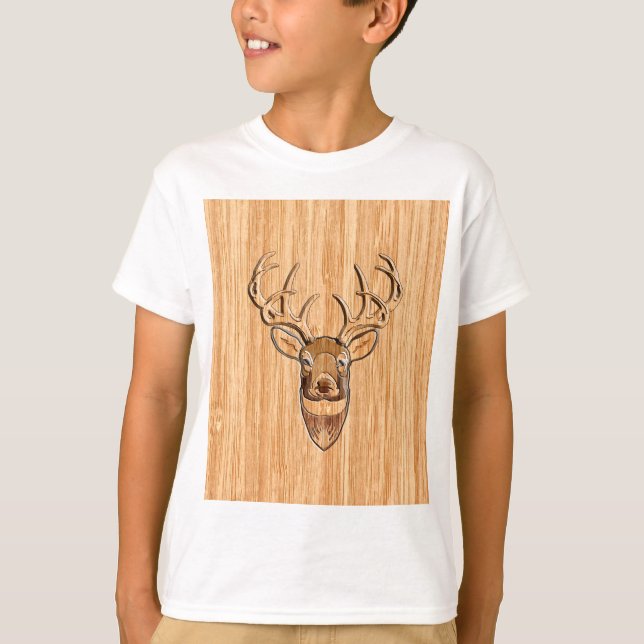 Camiseta Buck Deer Head Wood Grain Style (Anverso)