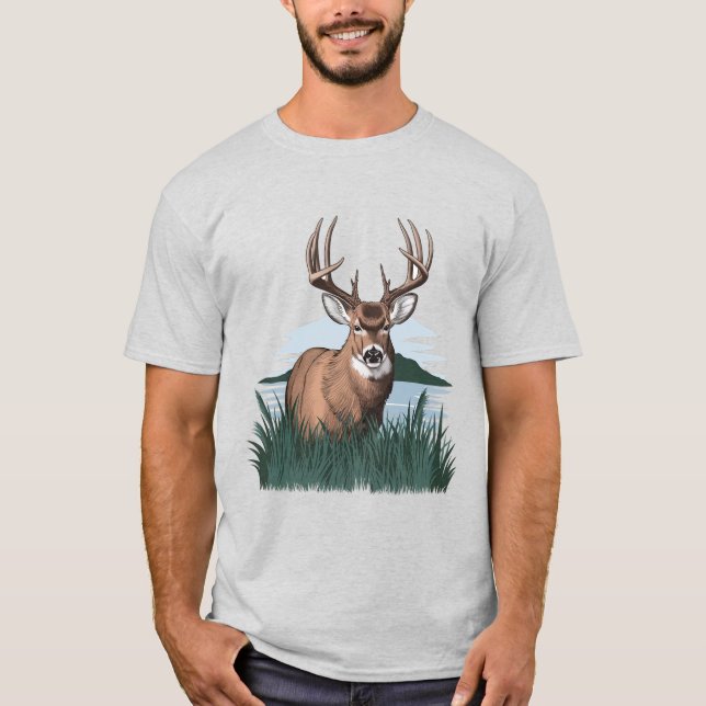 Camiseta Buck in the Brush, bulto detallado, buck orgulloso (Anverso)