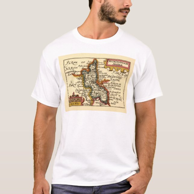 Camiseta Buckinghamshire County England Mapa Anticuario Ant (Anverso)