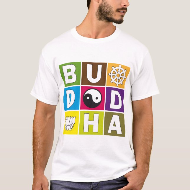 Camiseta Buda coloreó bloques (Anverso)