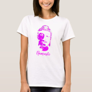 Camiseta Buda dibujado a mano con simetría blanca y rosa es