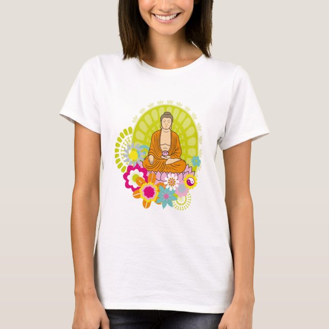 Camiseta Buda en las flores de primavera (Anverso)