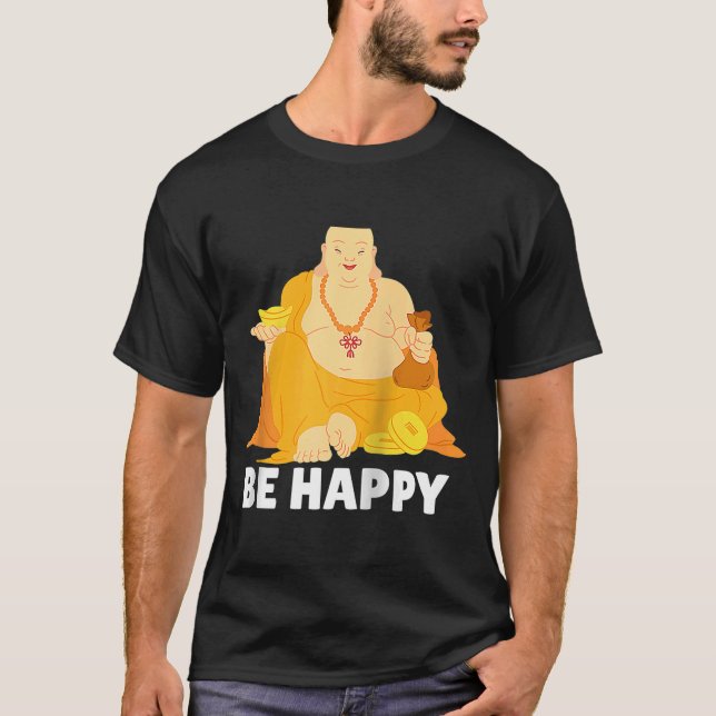 Camiseta Buda Monk Namaste rezando sonrisa Feliz risa (Anverso)