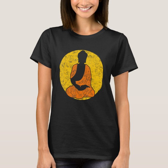 Camiseta Buda Monk Namaste rezando sonrisa Feliz risa (Anverso)