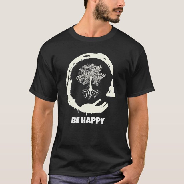 Camiseta Buda Monk Namaste rezando sonrisa Feliz risa (Anverso)