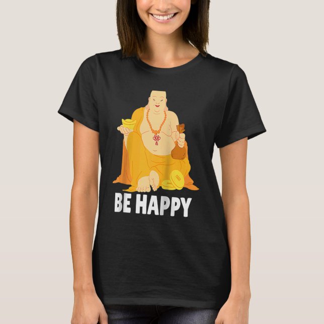 Camiseta Buda Monk Namaste rezando sonrisa Feliz risa (Anverso)