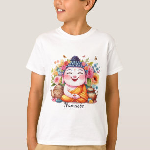 Camiseta Buddha Feliz Yoga Namaste Con Té Y Flores
