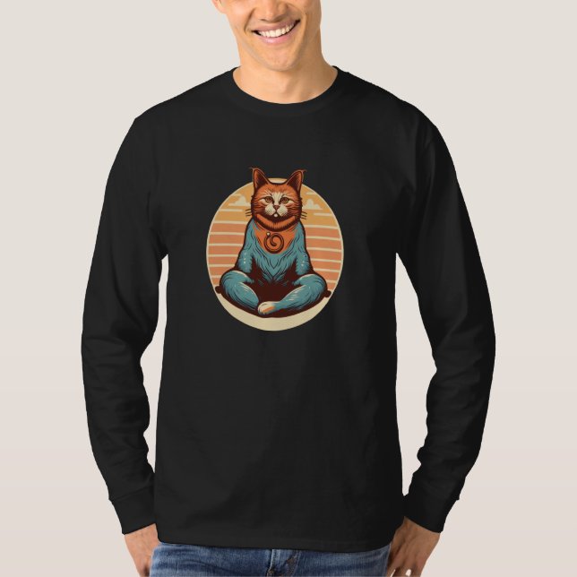 Camiseta Buddha Yoga Cat Deep in Meditation and Relaxation (Anverso)