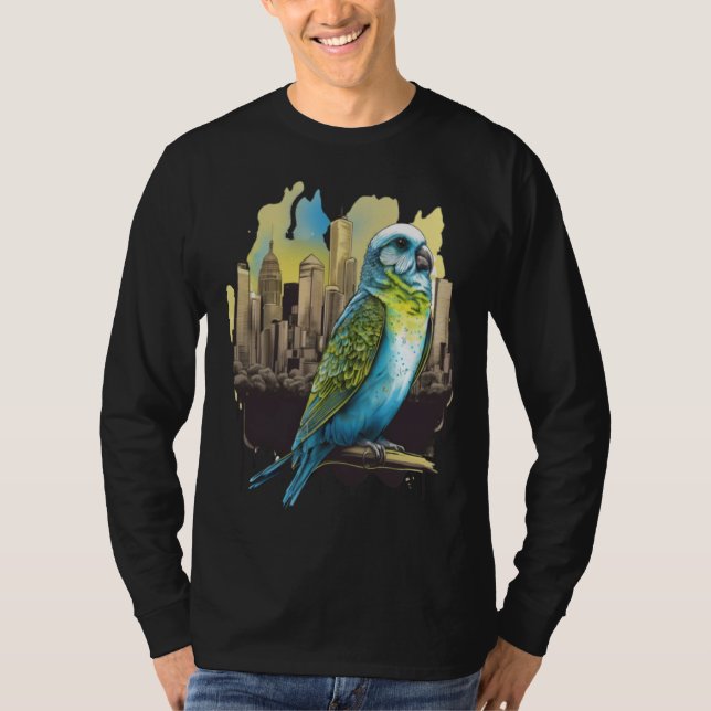 Camiseta Budgie Budgerigar Parakeet City Skyline Parrot Bir (Anverso)