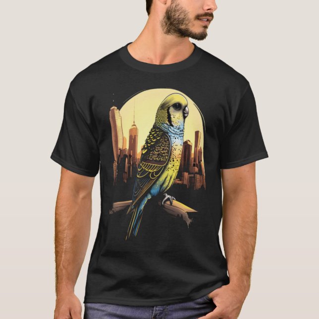 Camiseta Budgie Budgerigar Parakeet City Skyline Parrot Bir (Anverso)