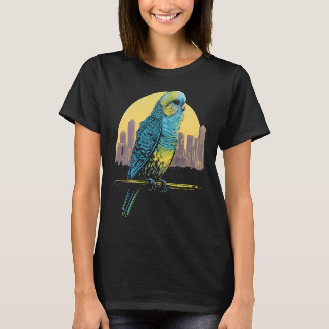 Camiseta Budgie Budgerigar Parakeet City Skyline Parrot Bir (Anverso)