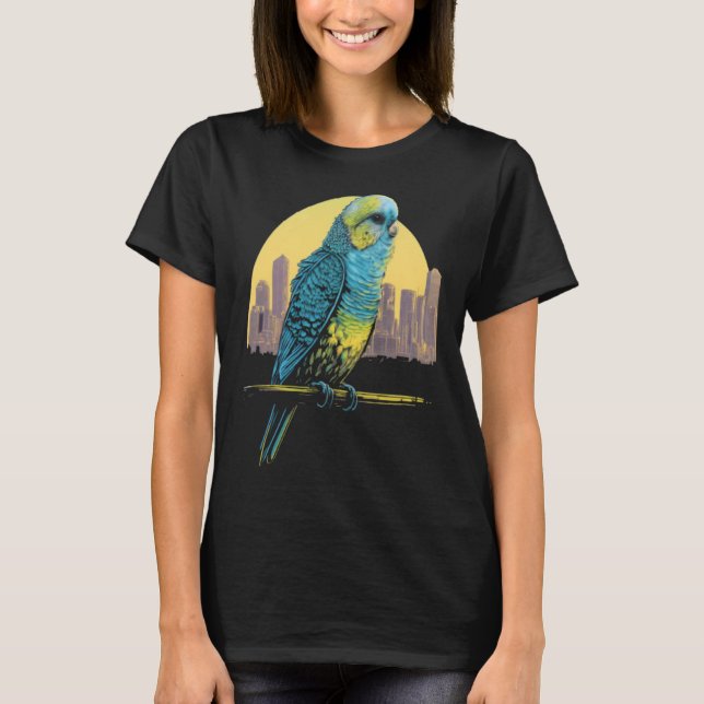 Camiseta Budgie Budgerigar Parakeet City Skyline Parrot Bir (Anverso)