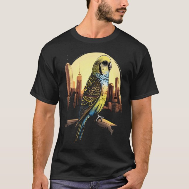 Camiseta Budgie Budgerigar Parakeet City Skyline Parrot Bir (Anverso)