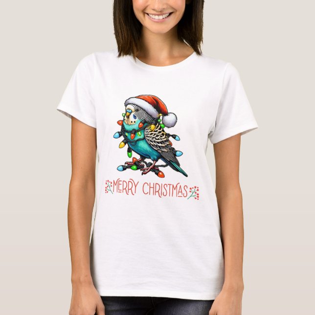 Camiseta Budgie Budgerigar Parrot Navidades Gorra Xmas (Anverso)