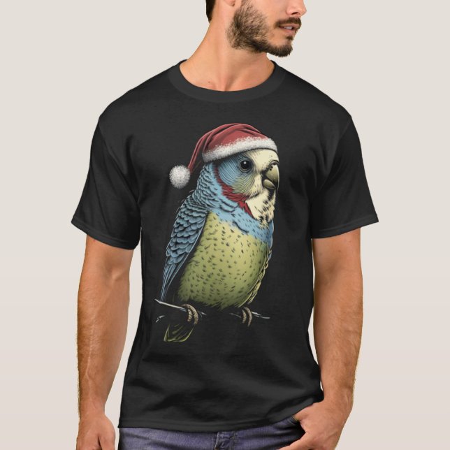 Camiseta Budgie Christmas Budgerigar Santa Hat Parakeet Bir (Anverso)
