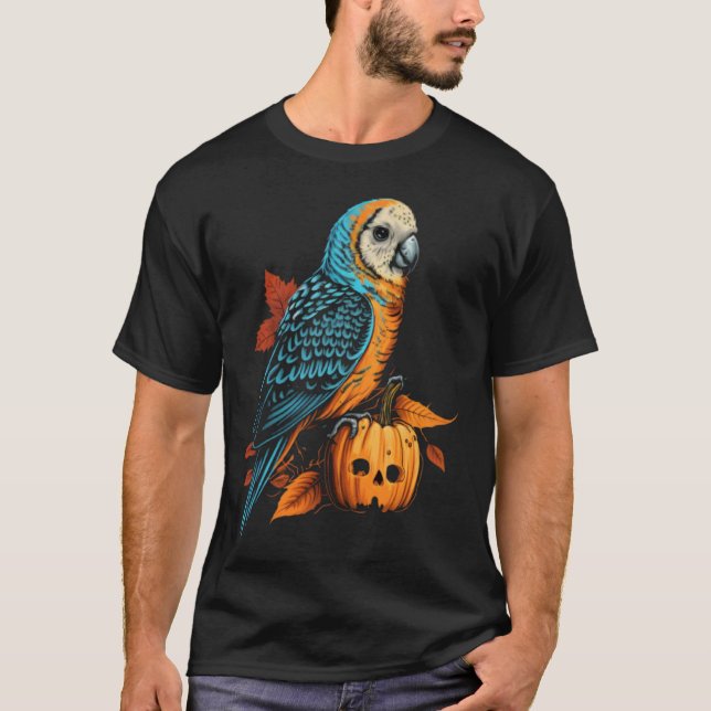 Camiseta Budgie Halloween Pumpkin Budgerigar Parakeet Bird  (Anverso)