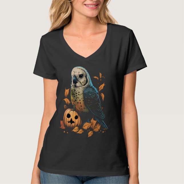 Camiseta Budgie Halloween Pumpkin Budgerigar Parakeet Bird (Anverso)