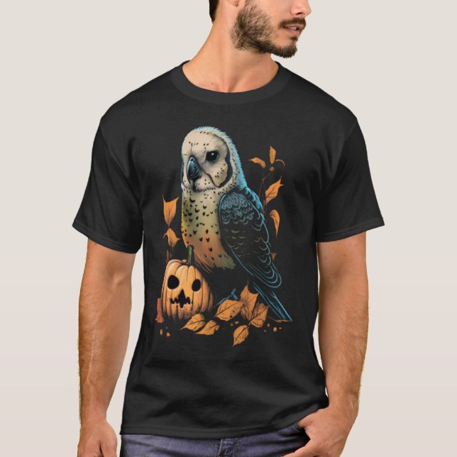 Camiseta Budgie Halloween Pumpkin Budgerigar Parakeet Bird (Anverso)