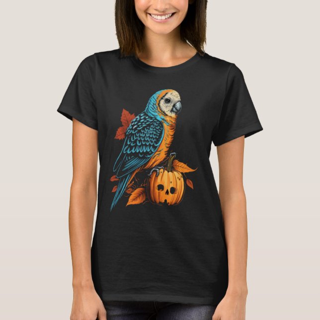 Camiseta Budgie Halloween Pumpkin Budgerigar Parakeet Bird  (Anverso)